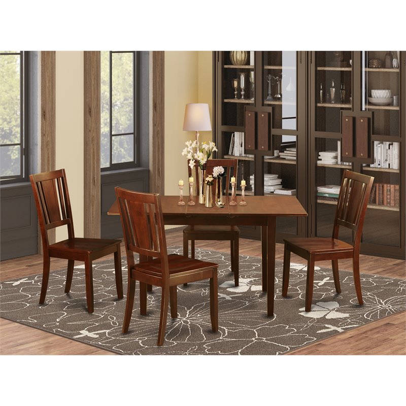Pemberly Row 5-Piece Mahogany Dinette Table Set with Wood Seat Chairs