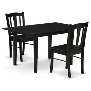 Pemberly Row 3-Piece Wooden Dining Set with Butterfly Leaf in Black