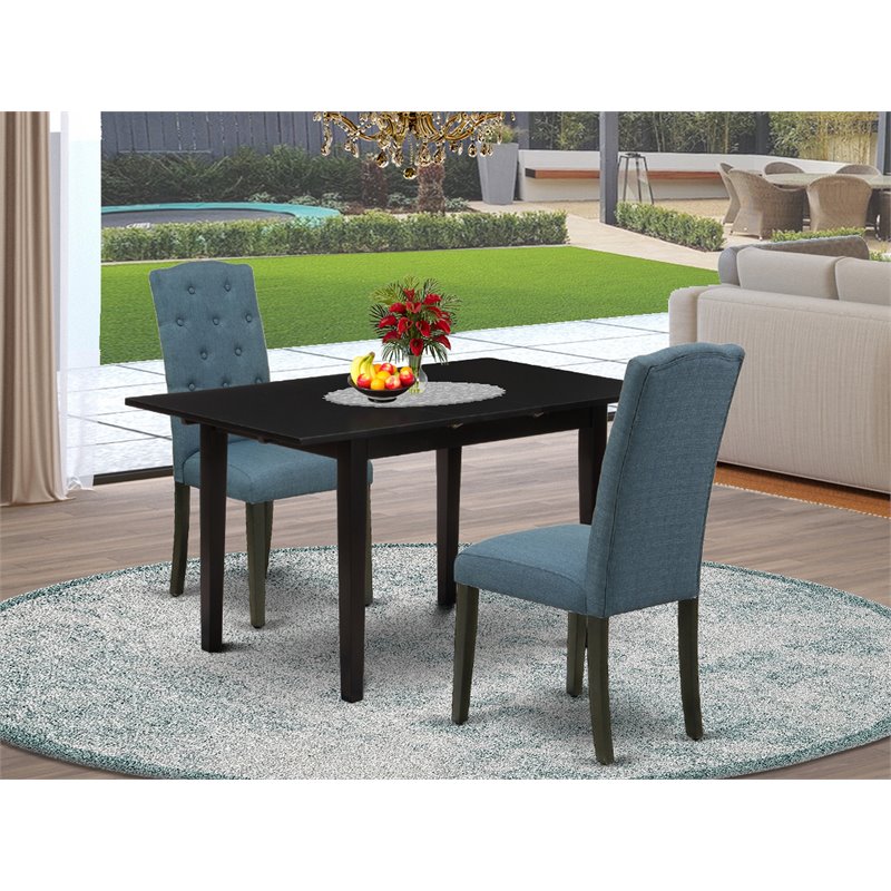 Pemberly Row 3-Piece Wood Kitchen Dinette Table Set in Black Finish
