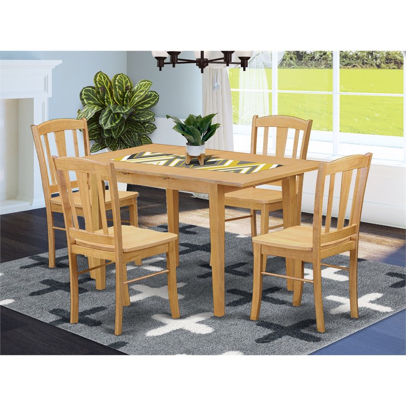 Pemberly Row 5-Piece Wood Kitchen Set with Slatted Back Chairs in Oak