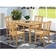Pemberly Row 5-Piece Wood Kitchen Set with Slatted Back Chairs in Oak