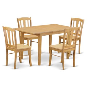 Pemberly Row 5-Piece Wood Kitchen Set with Slatted Back Chairs in Oak
