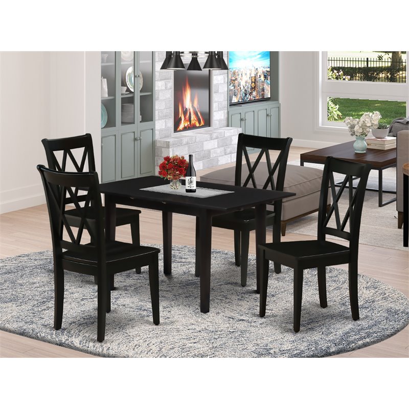 Pemberly Row 5-Piece Wood Dining Set with Black Seat Chairs