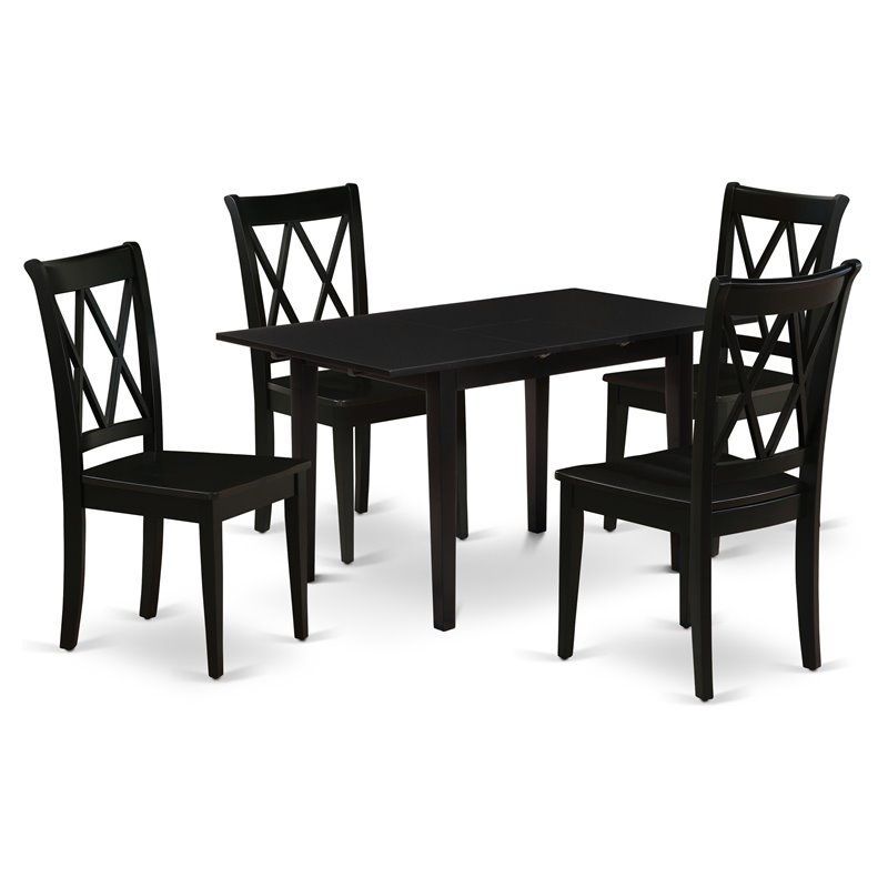 Pemberly Row 5-Piece Wood Dining Set with Black Seat Chairs