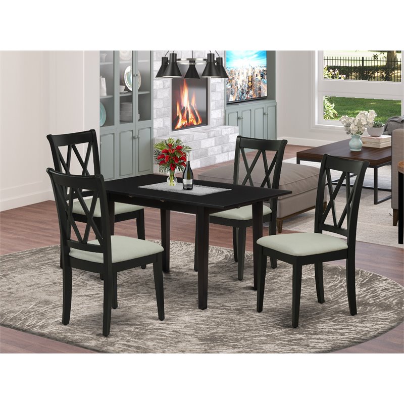Pemberly Row 5-Piece Wood Dining Set with Linen Seat Chairs in Black