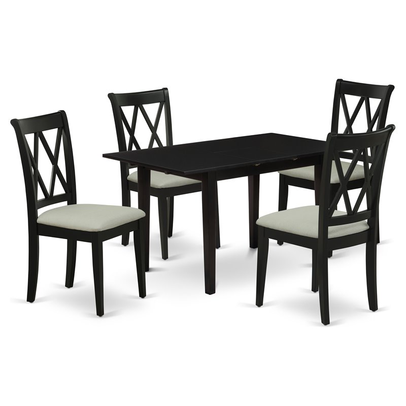 Pemberly Row 5-Piece Wood Dining Set with Linen Seat Chairs in Black