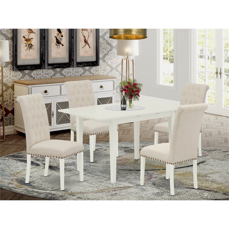 Pemberly Row 5-Piece Wood Dinette Set with Button-Tufted Chairs in White