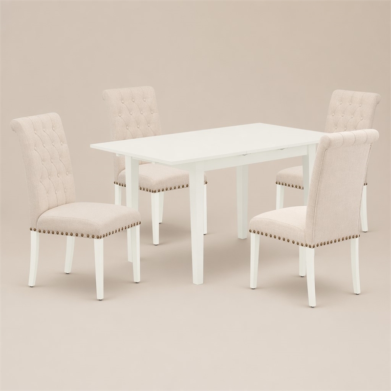 Pemberly Row 5-Piece Wood Dinette Set with Button-Tufted Chairs in White