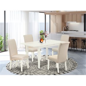 Pemberly Row 5-Piece Wood Dining Set with High-Back Parsons Chairs in White