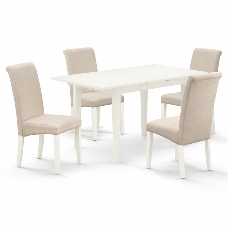 Pemberly Row 5-Piece Wood Dining Set with High-Back Parsons Chairs in White