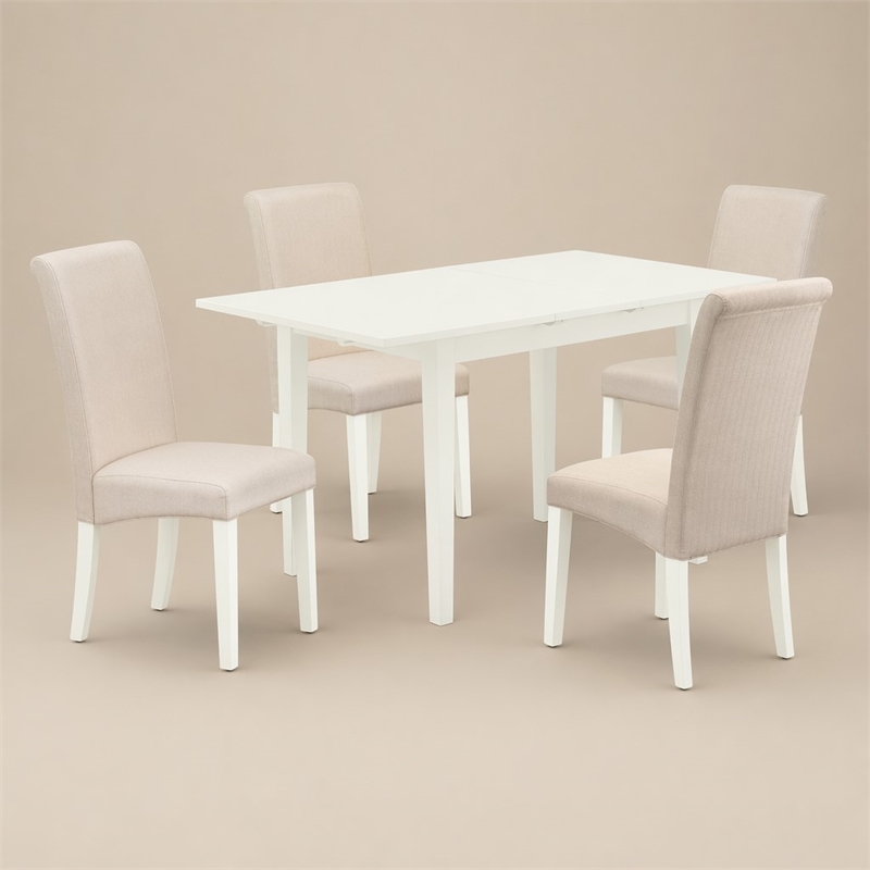 Pemberly Row 5-Piece Wood Dining Set with High-Back Parsons Chairs in White