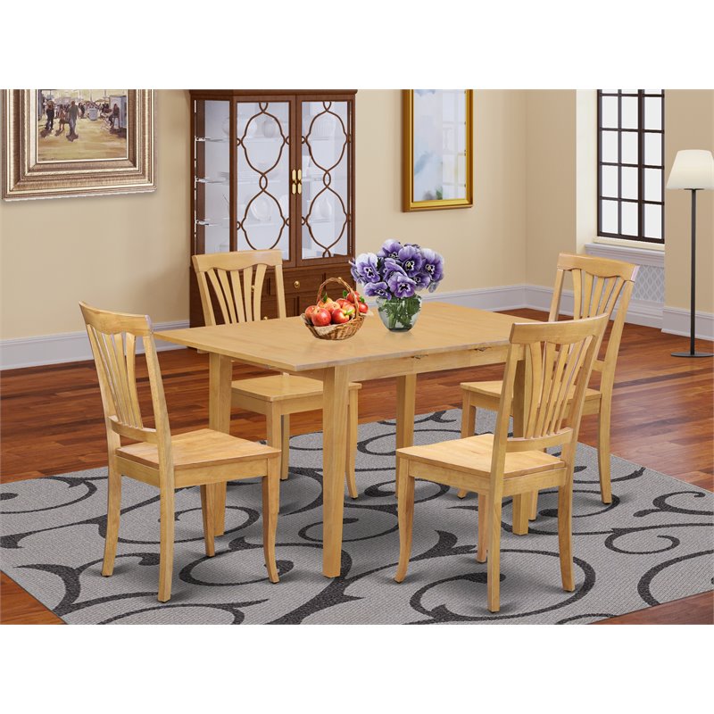Pemberly Row 5-Piece Wood Dining Table Set with Slat Back Chairs in Oak