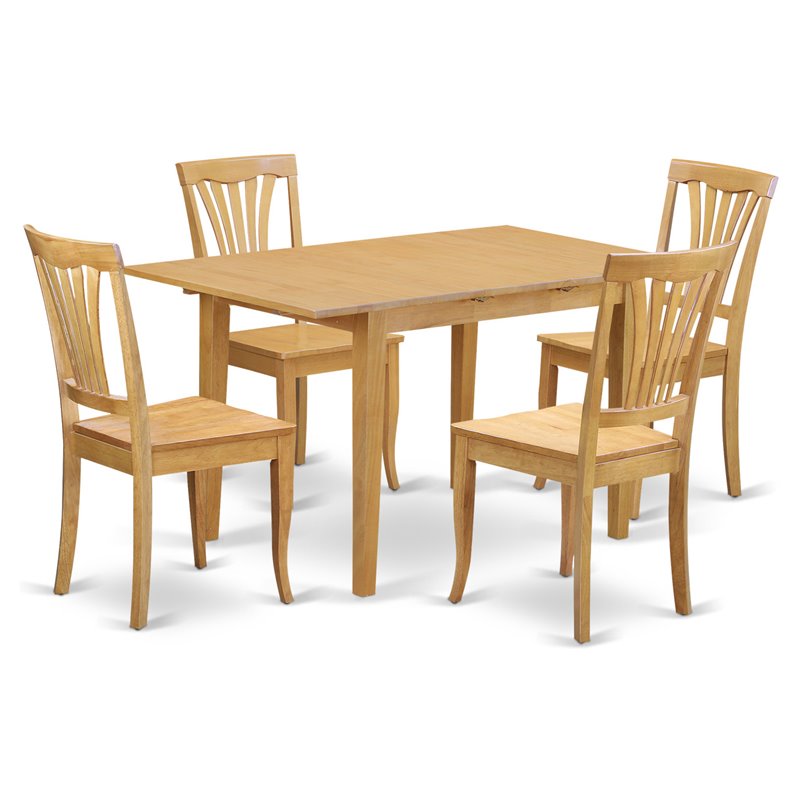 Pemberly Row 5-Piece Wood Dining Table Set with Slat Back Chairs in Oak