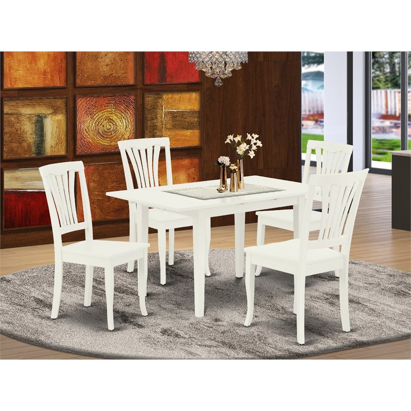 Pemberly Row 5-Piece Wood Dining Set in Linen White with Slatted Back