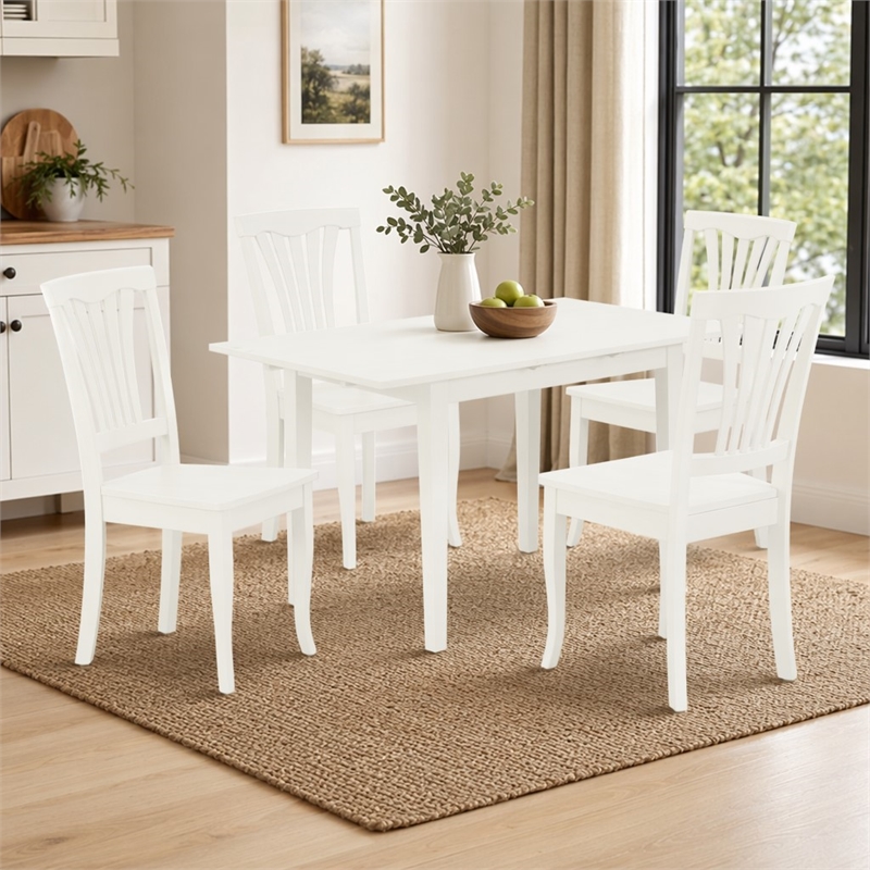 Pemberly Row 5-Piece Wood Dining Set in Linen White with Slatted Back