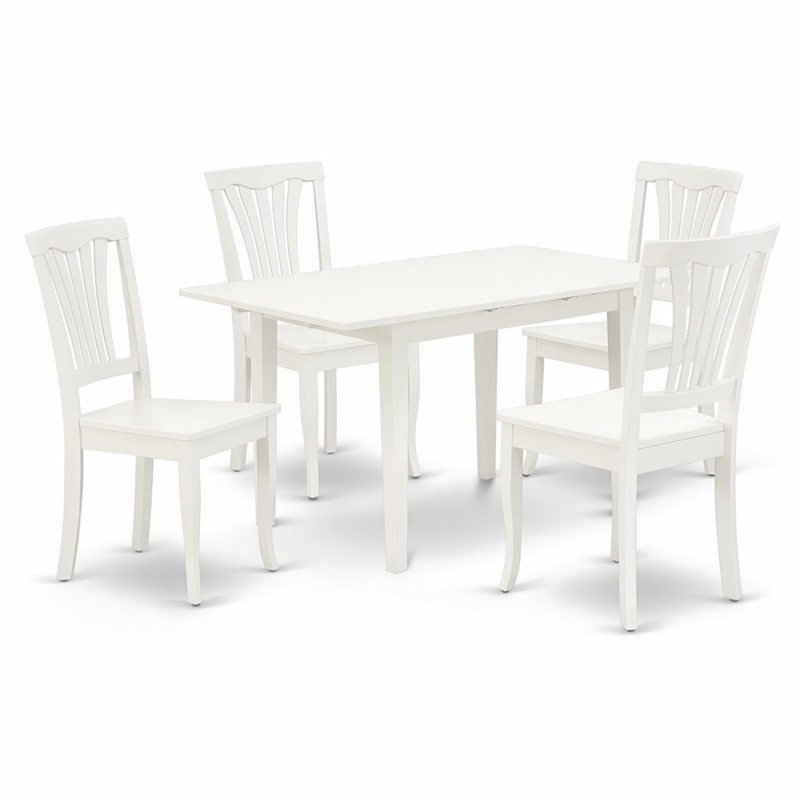Pemberly Row 5-Piece Wood Dining Set in Linen White with Slatted Back