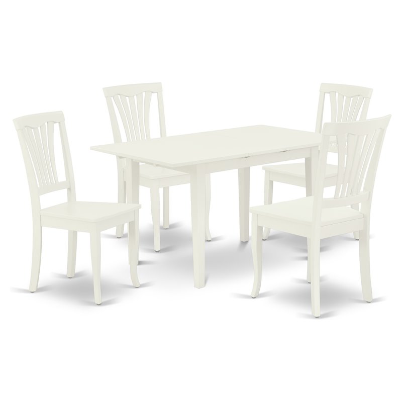 Pemberly Row 5-Piece Wood Dining Set in Linen White with Slatted Back