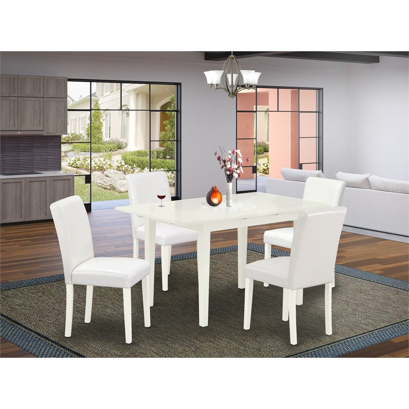 Pemberly Row 5-Piece Dining Set with Upholstered High-Back Chairs in Linen White
