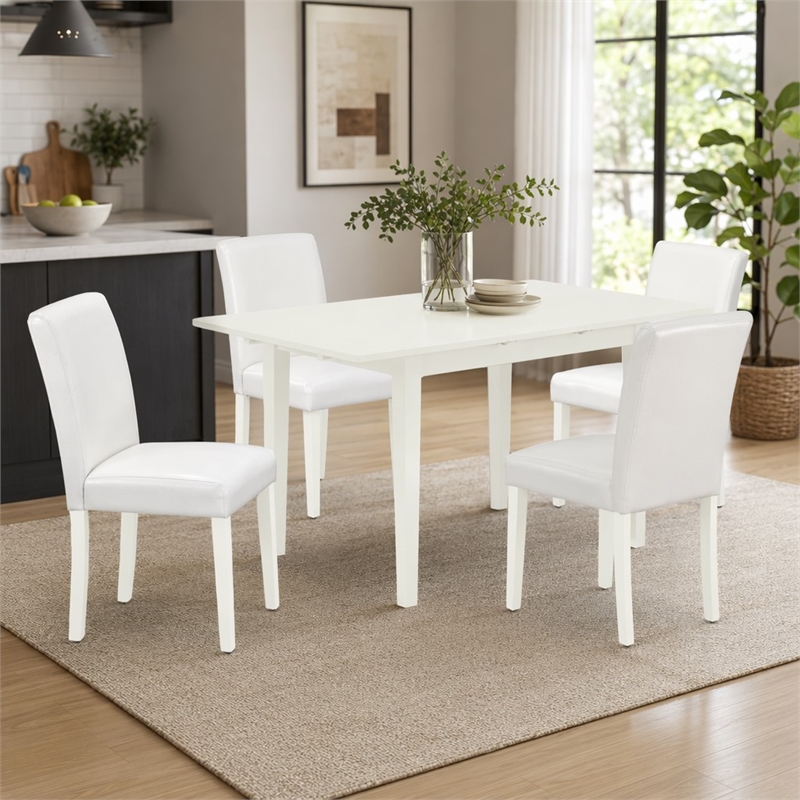 Pemberly Row 5-Piece Dining Set with Upholstered High-Back Chairs in Linen White