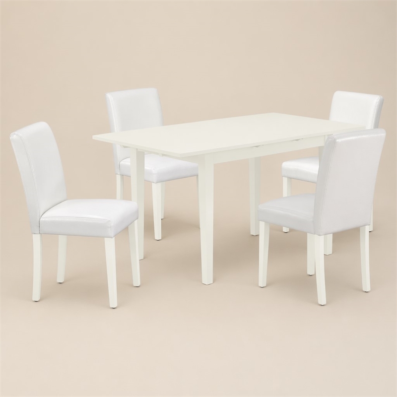 Pemberly Row 5-Piece Dining Set with Upholstered High-Back Chairs in Linen White