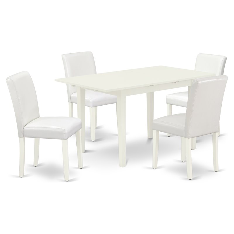 Pemberly Row 5-Piece Dining Set with Upholstered High-Back Chairs in Linen White