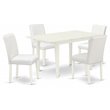 Pemberly Row 5-Piece Dining Set with Upholstered High-Back Chairs in Linen White