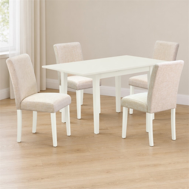 Pemberly Row 5-Piece Wood Dining Set with Upholstered Chairs in Linen White