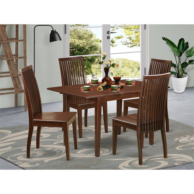 Pemberly Row 5-Piece Mahogany Wood Dining Table Set with Extension Leaf