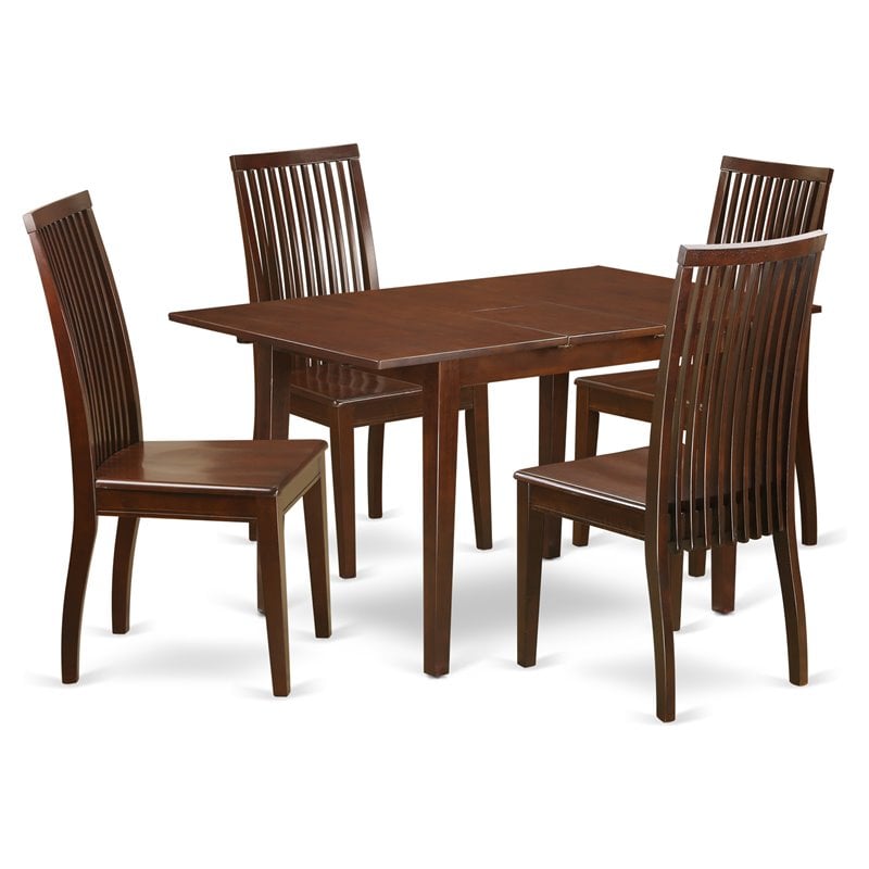 Pemberly Row 5-Piece Mahogany Wood Dining Table Set with Extension Leaf