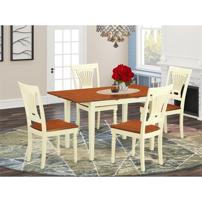 Pemberly Row 5-Piece Wood Kitchen Dining Set in Buttermilk and Cherry