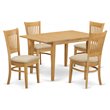 Pemberly Row 5-Piece Wood Dining Table Set with Linen Fabric Chairs in Oak