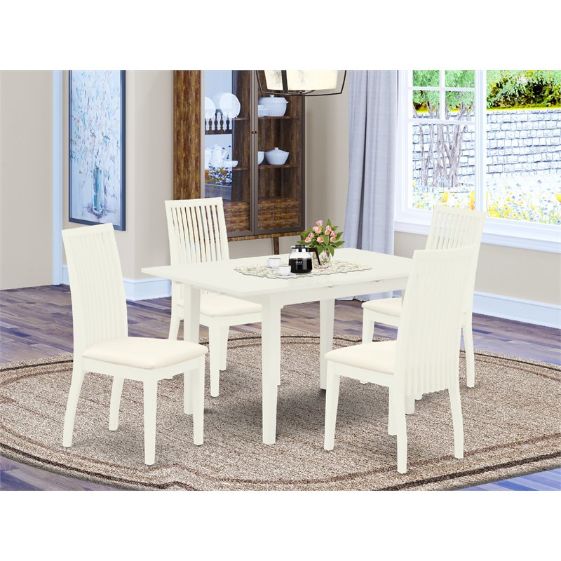 Pemberly Row 5-Piece Wood Dining Set with Linen Seats in White Finish