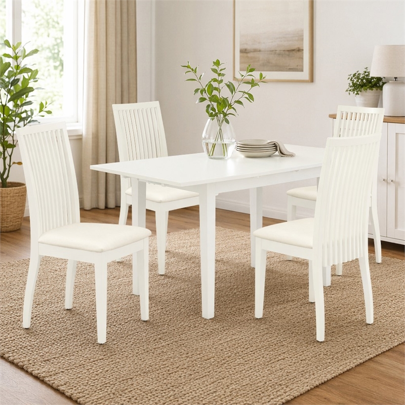 Pemberly Row 5-Piece Wood Dining Set with Linen Seats in White Finish