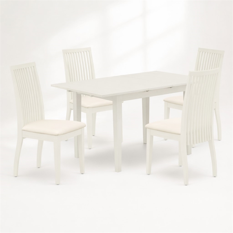Pemberly Row 5-Piece Wood Dining Set with Linen Seats in White Finish