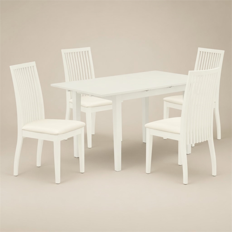 Pemberly Row 5-Piece Wood Dining Set with Linen Seats in White Finish
