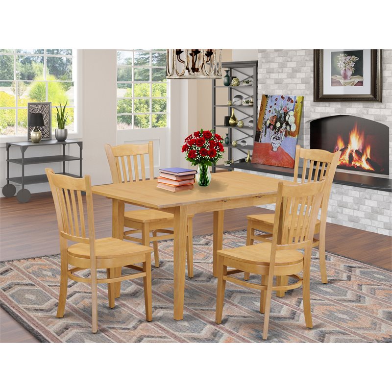 Pemberly Row 5-Piece Wood Dining Set with Table and Chairs in Oak Finish