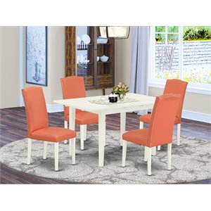 Pemberly Row 5-Piece Wood Dining Set with Parsons Chairs in Linen White