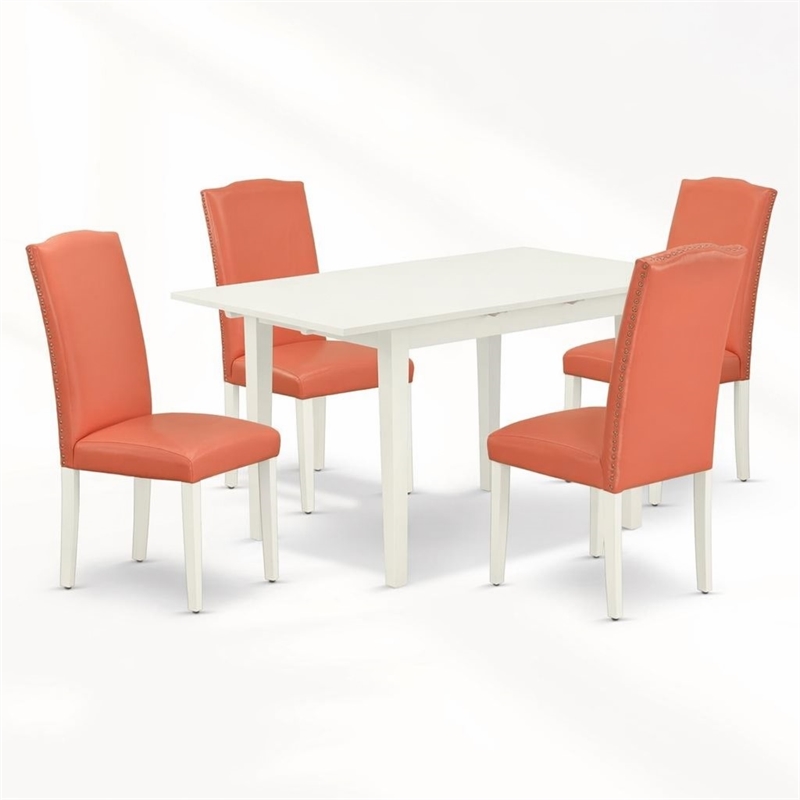 Pemberly Row 5-Piece Wood Dining Set with Parsons Chairs in Linen White