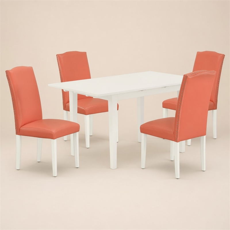 Pemberly Row 5-Piece Wood Dining Set with Parsons Chairs in Linen White