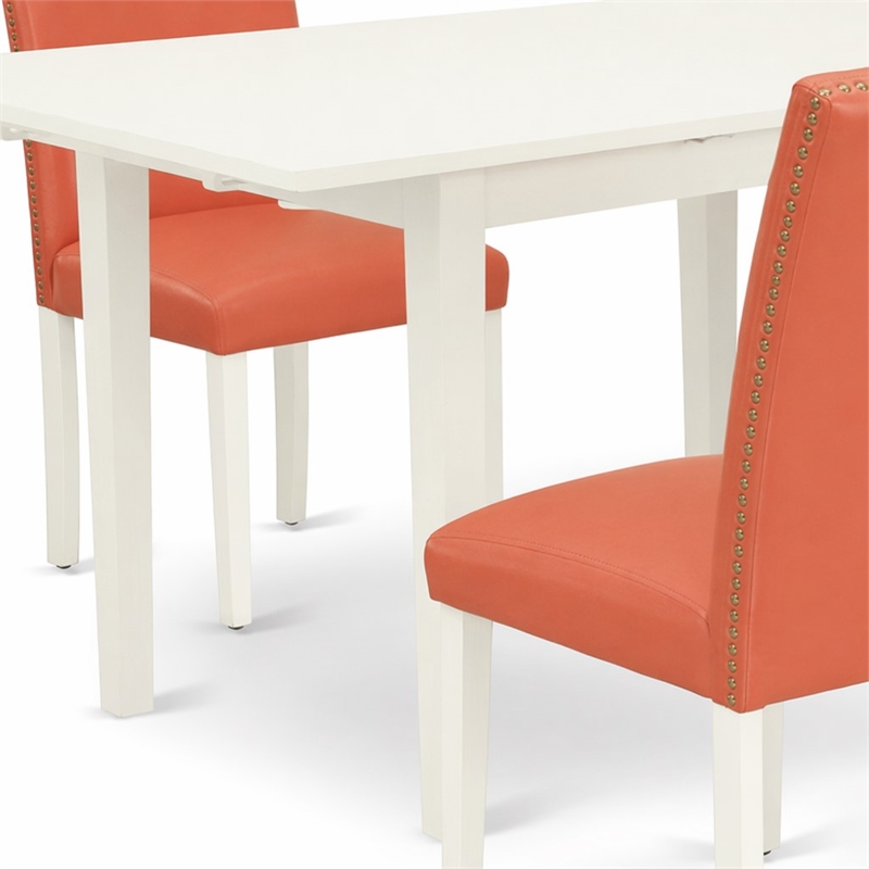 Pemberly Row 5-Piece Wood Dining Set with Parsons Chairs in Linen White