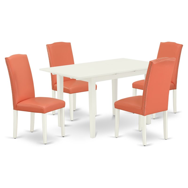 Pemberly Row 5-Piece Wood Dining Set with Parsons Chairs in Linen White