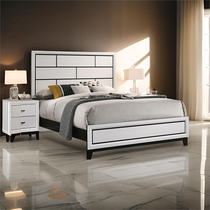 Pemberly Row Full Size Panel Bed in White and Black Wood Finish