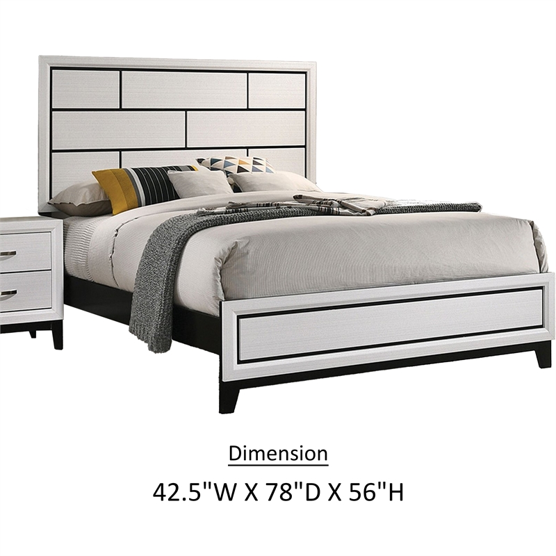 Pemberly Row Twin Size Panel Bed in White and Black Wood Finish