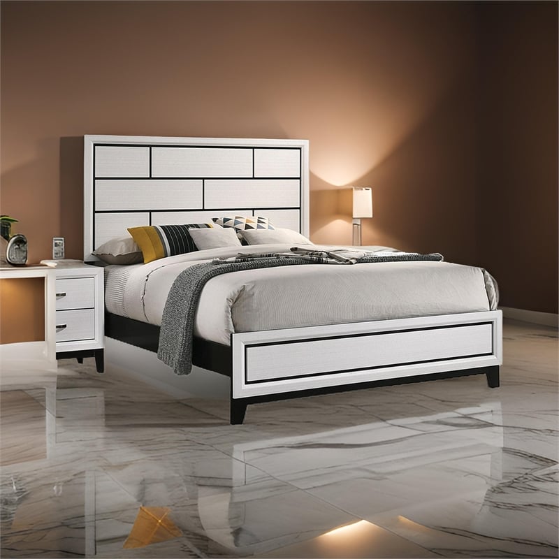Pemberly Row Twin Size Panel Bed in White and Black Wood Finish