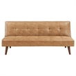 Pemberly Row Convertible Futon Sofa Bed Sleeper in Light Brown Faux Leather