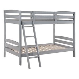 Pemberly Row Twin Bunk Bed with Angled Ladder and Slat Design in Gray