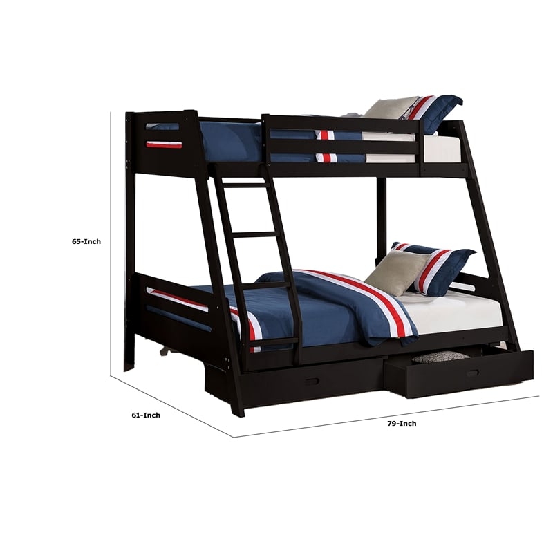 Pemberly Row Twin over Full Bunk Bed with Ladder and 2 Drawers in Black