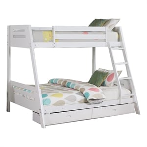 Pemberly Row Twin over Full Bunk Bed with Ladder and 2 Drawers in White