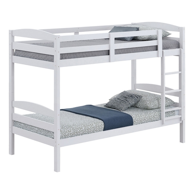 Pemberly Row Twin Bunk Bed with Ladder and Arch Slat Design in White