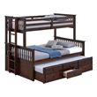 Pemberly Row Twin over Full Trundle Bunk Bed with 3 Drawers in Dark Brown